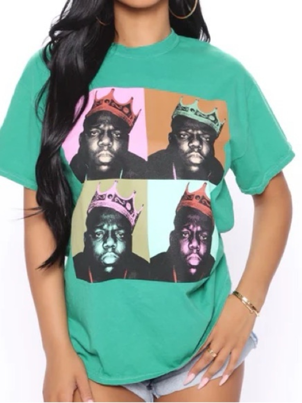 Green Short-Sleeve Graphic Tee with Pop Art Portraits